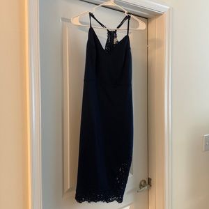 Navy Blue Cocktail Dress with Adjustable Straps & Lace Detail